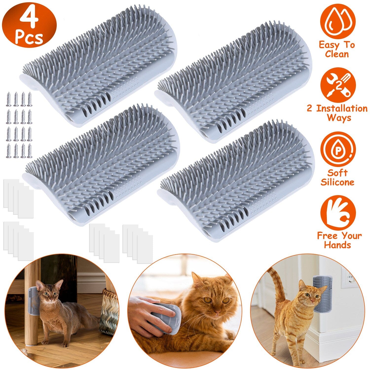 4-Pieces: Cat Self Groomer Soft Silicone Wall Corner Scratcher Sale Great Deals