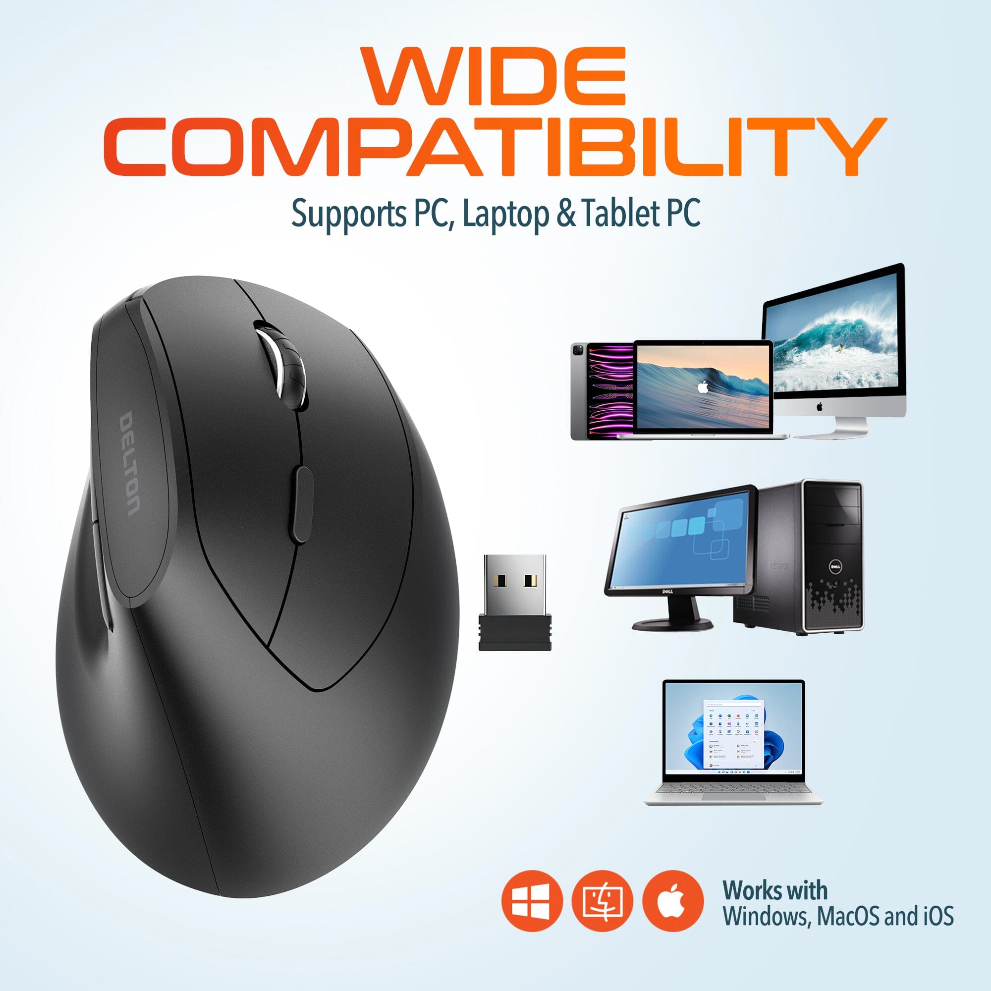 Delton S12Pro Ergonomic Wireless Mouse Vertical Computer Mouse Wireless with Auto Pair USB Dongle Online Shop From China