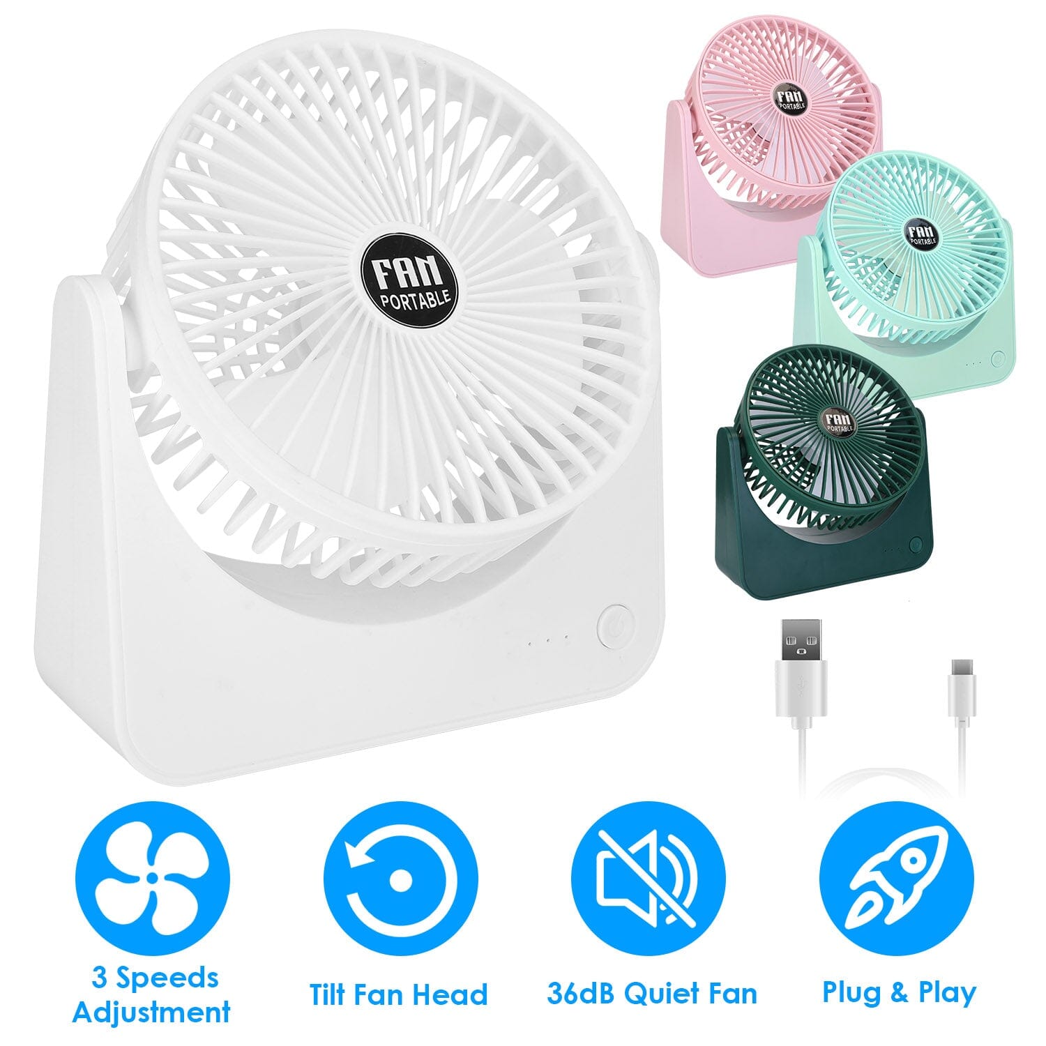 6.5 Desk Fan USB Powered 3 Speeds Shop For Online