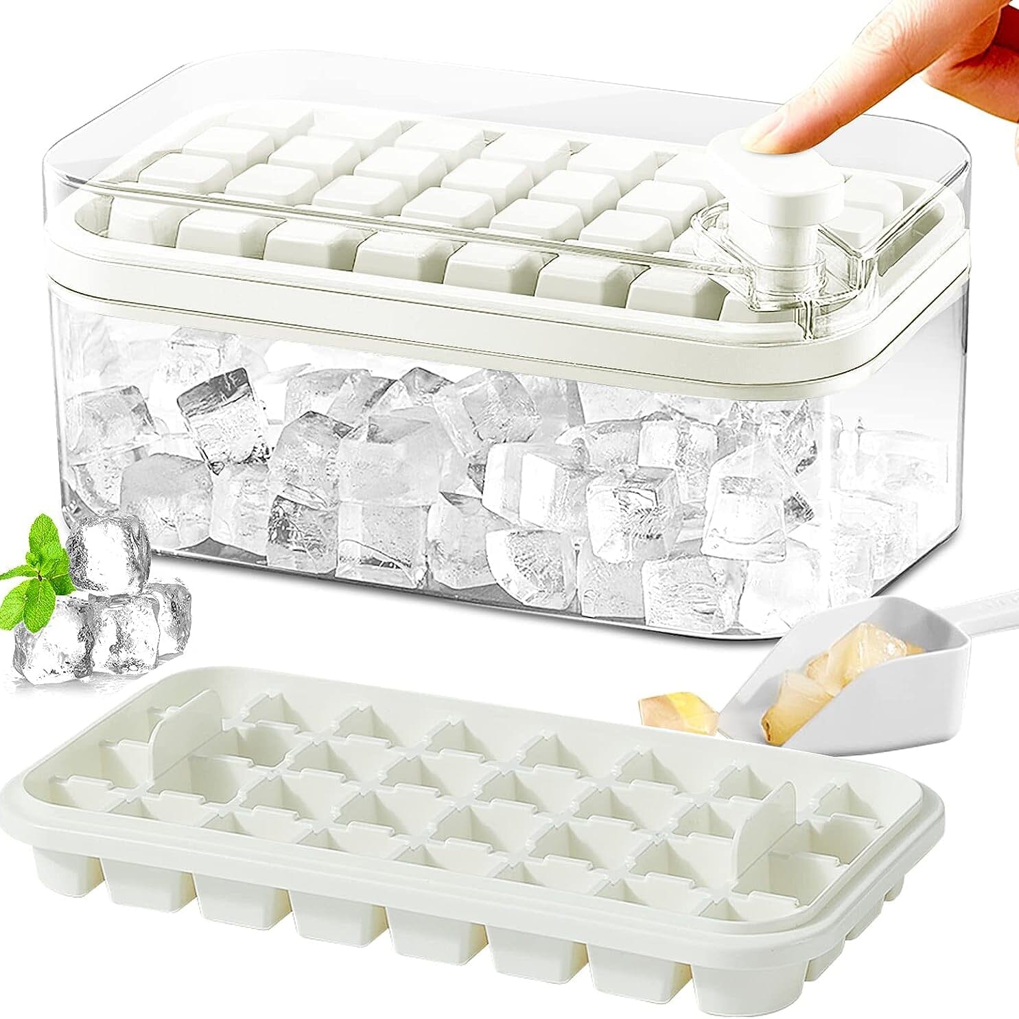 101oz. Ice Cube Tray Set - 64 Pcs Silicone Ice Cube Tray With Lid & Bin Newest For Sale