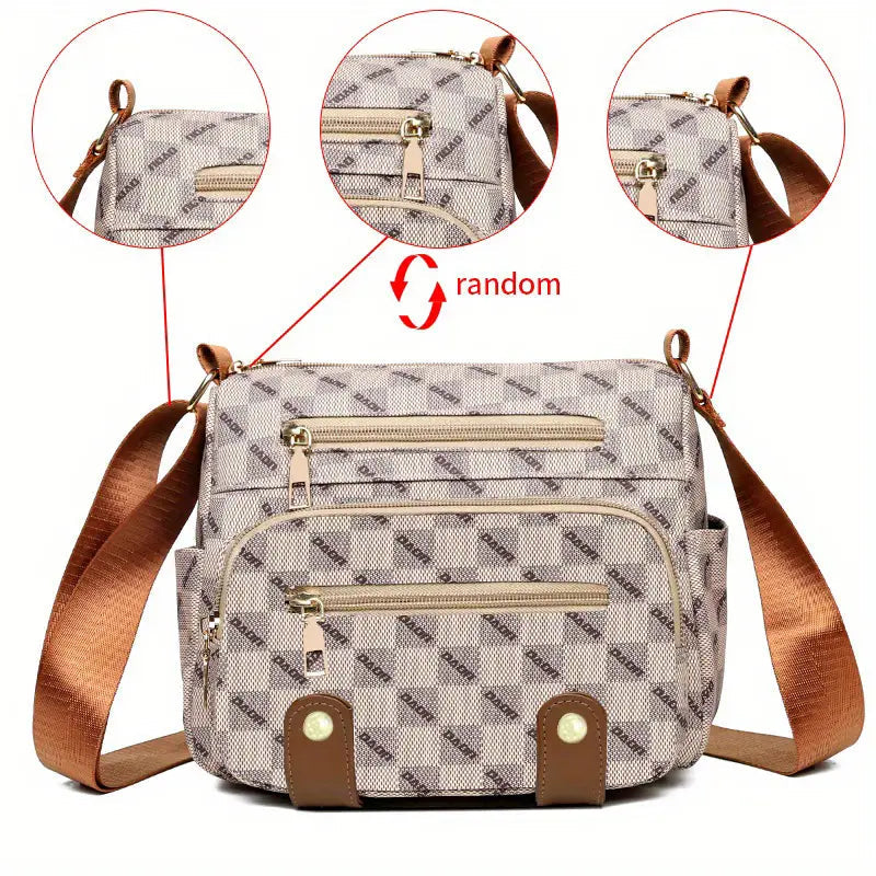 Plaid Pattern Crossbody Bag, Women's Multi Pockets Purse, Studded Decor Faux Leather Shoulder Bag Sale Recommend