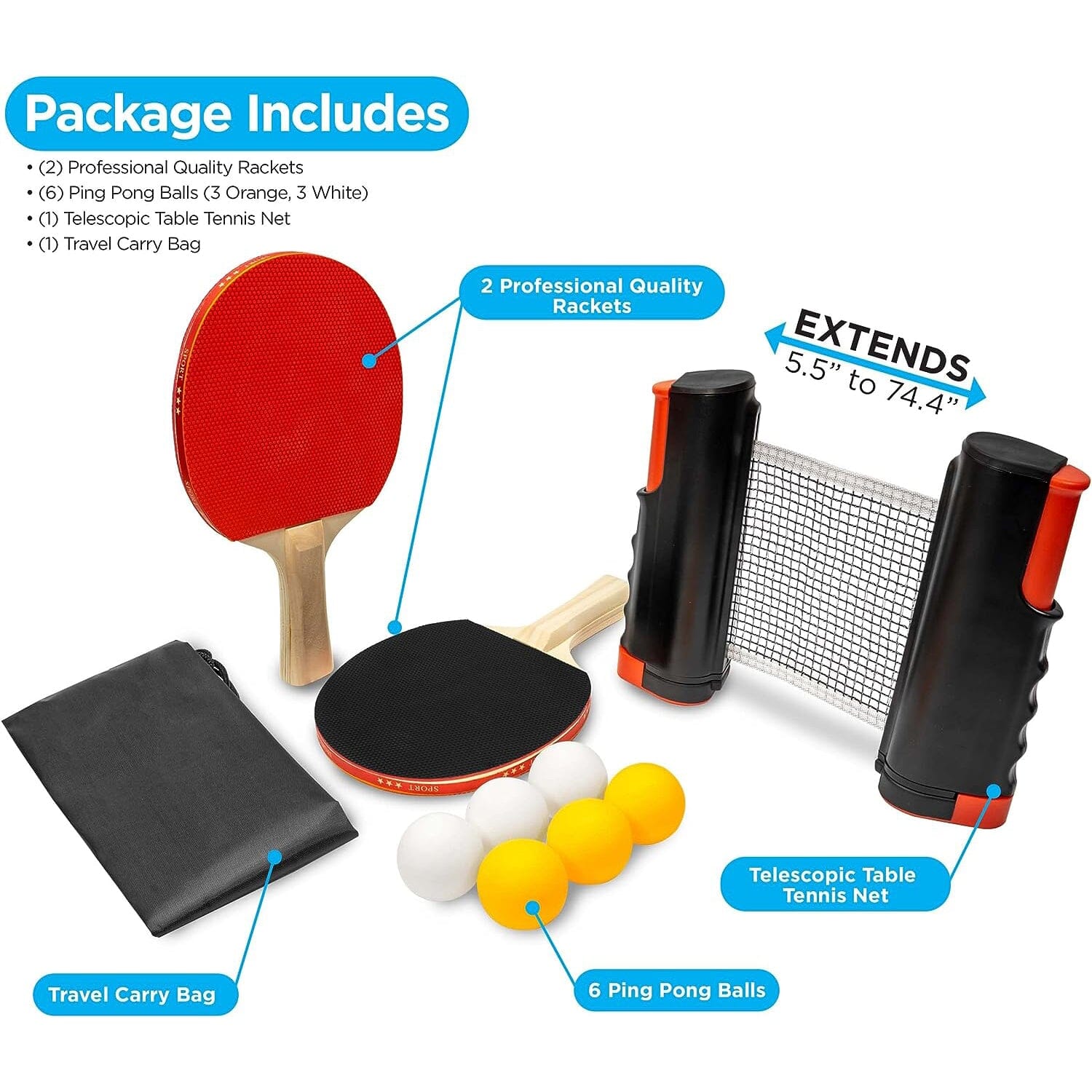 Ping Pong Set with 4 Paddles & Net for Any Table Sale Best Seller