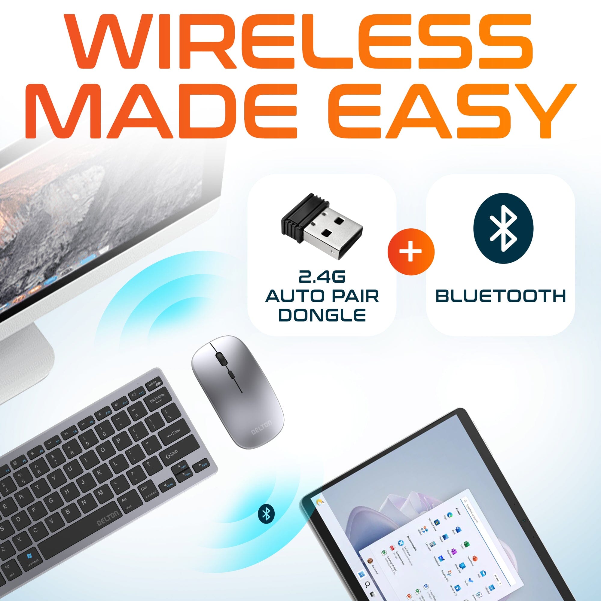 Delton N35 Wireless Keyboard and Mouse, Bluetooth Keyboard Mouse Combo Auto Pair USB Dongle Cheap Sale Looking For