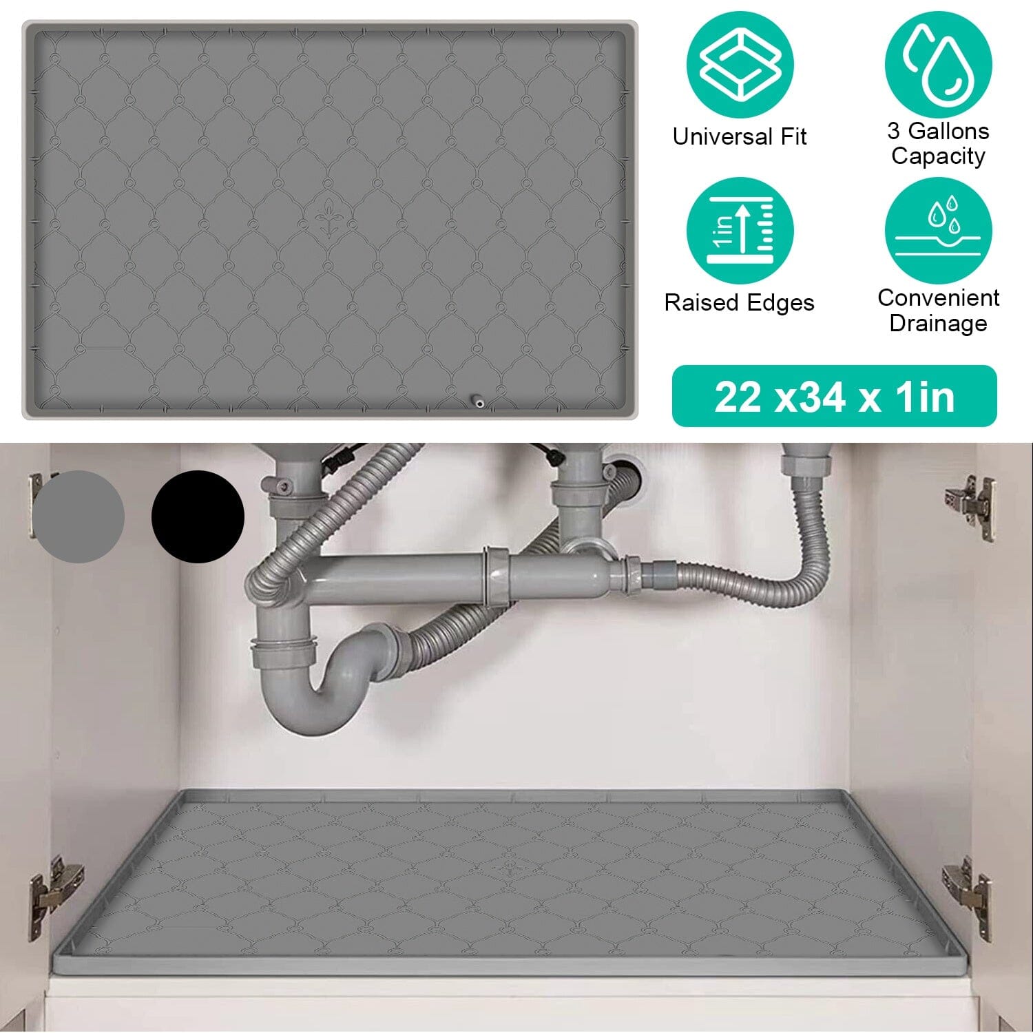 Silicone Under Sink Mat Liner with Drain Hole Free Shipping Visit