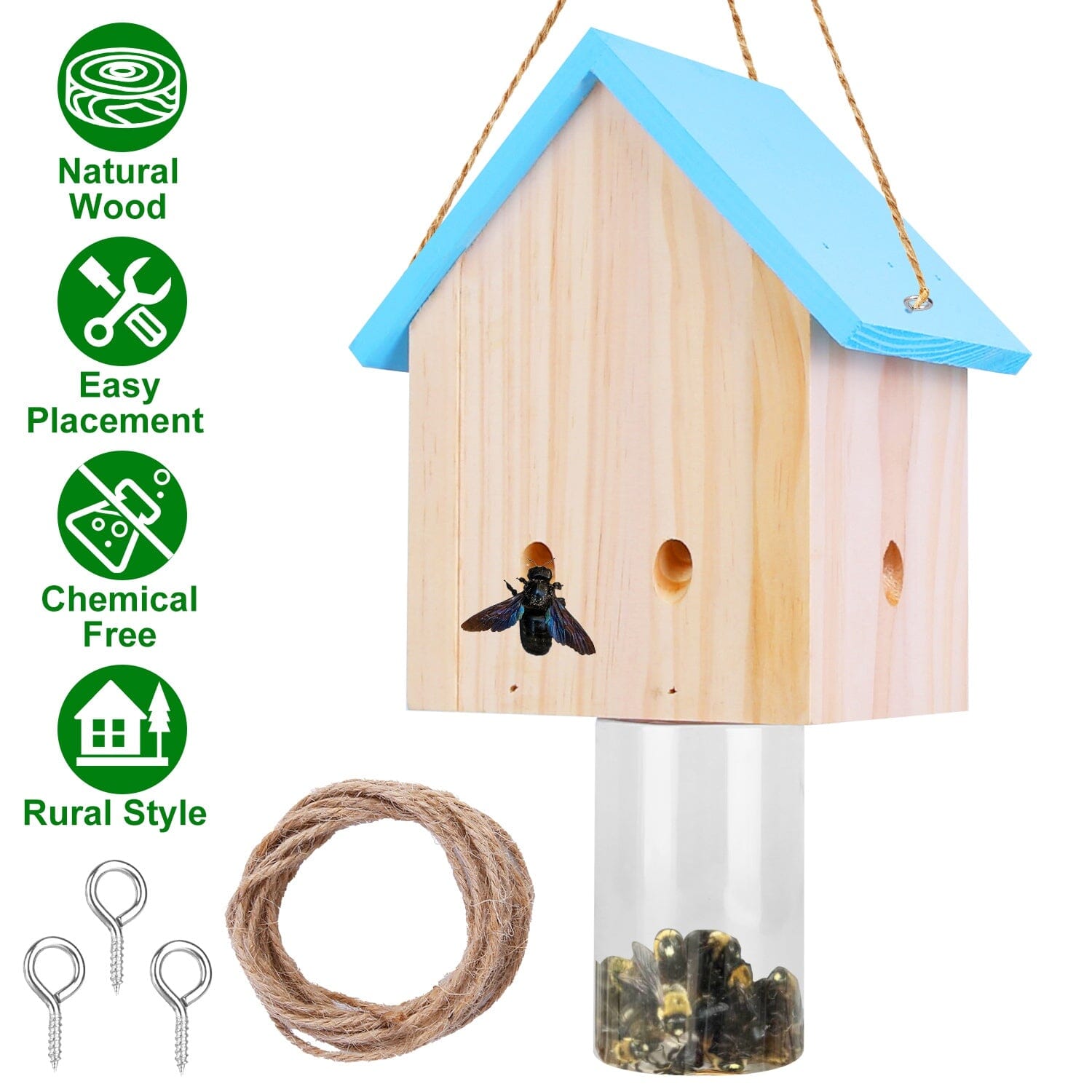 Wood Carpenter Bee Trap Outdoor Natural Pine Wood Comfortable Cheap Online