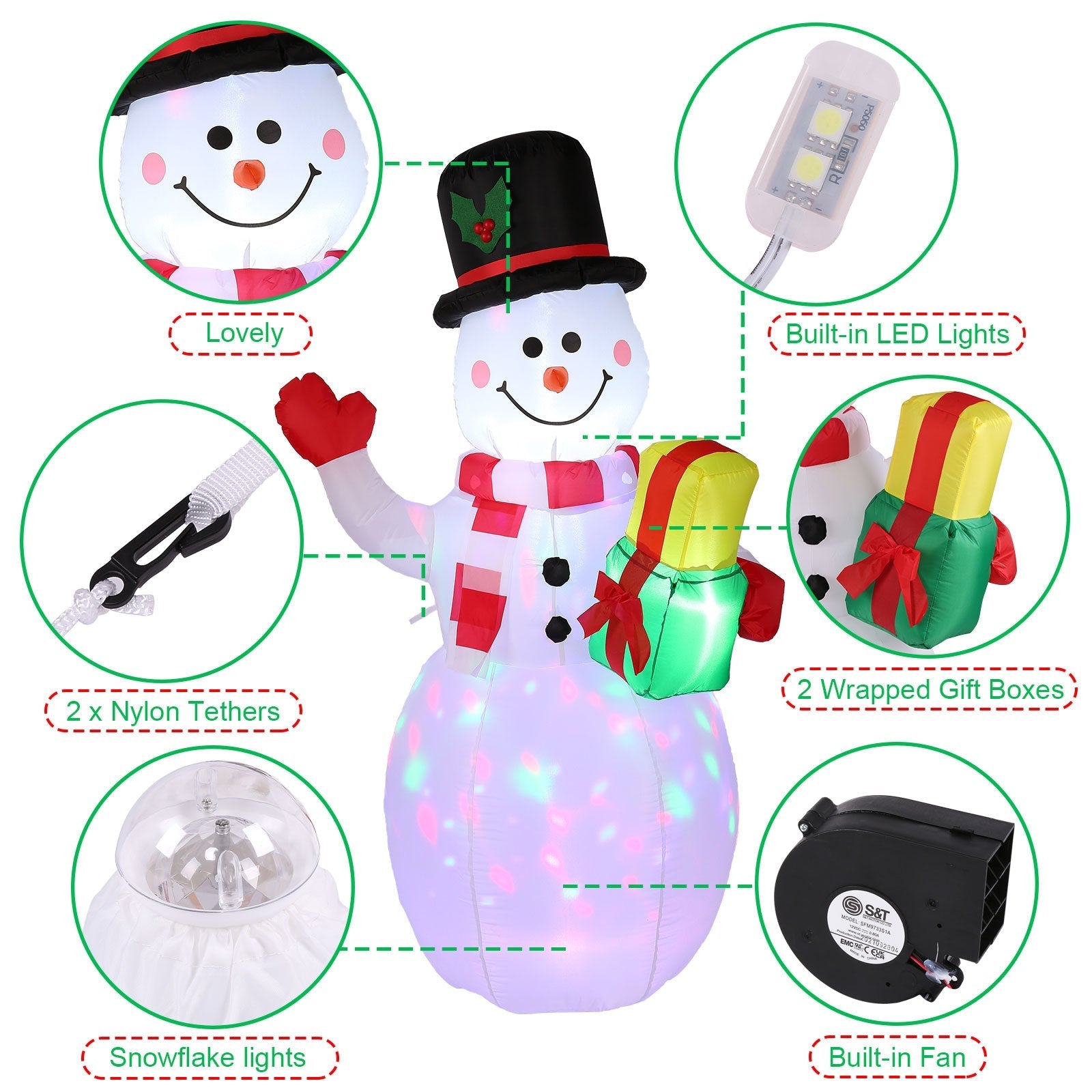 5FT Snowman Inflatable Outdoor Decoration Rotating LED Lights Finishline