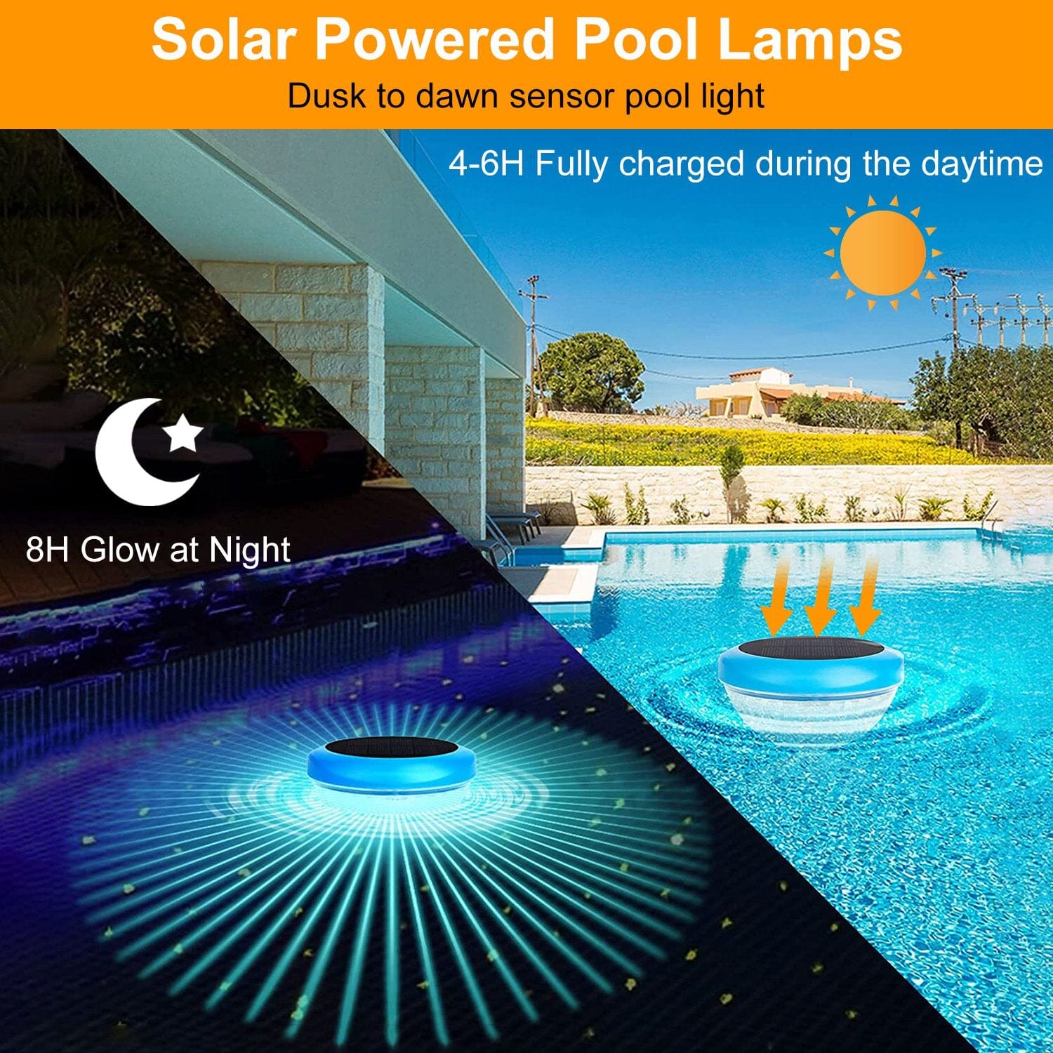 2-Piece: Solar Powered LED Pool Light Gradient Multicolor Changing Extremely For Sale