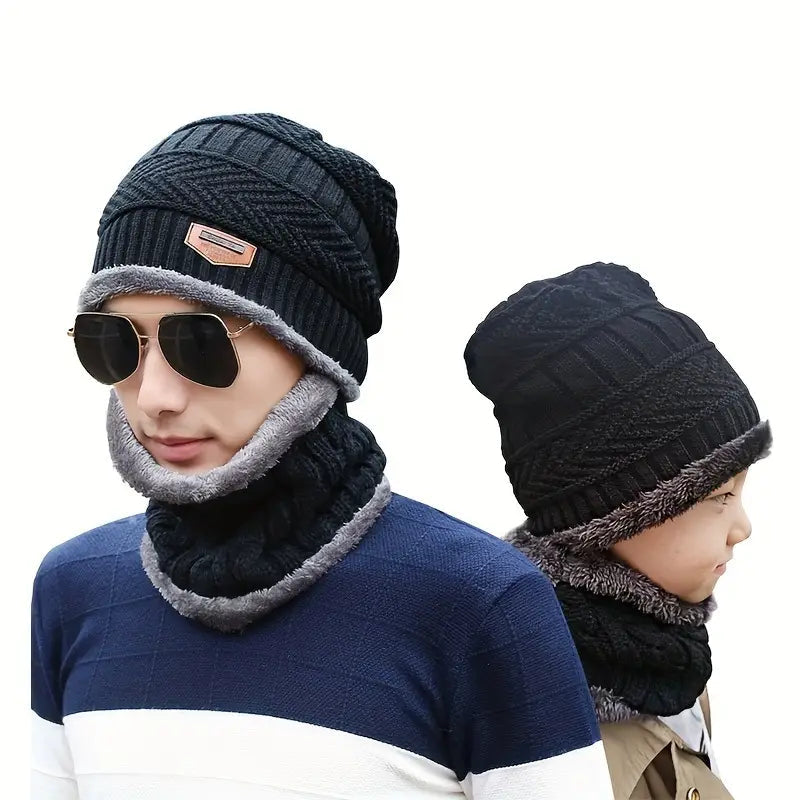 3-Piece Set: Black Knit Hats Warm Beanies Winter Neck Gaiter Elastic Gloves Collections For Sale