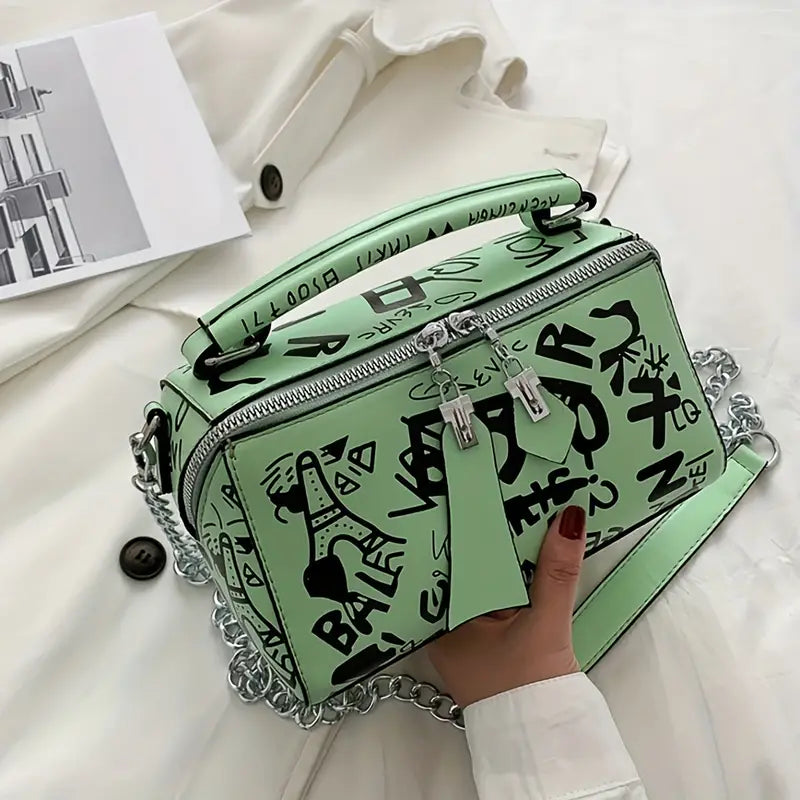 Graffiti Trendy Chain Crossbody Bag for Women Cheap Sale Best Store To Get