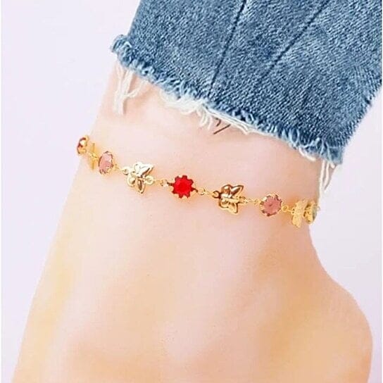 Gold Butterfly with Multi Color Crystal Stone Ankle Bracelet Cheap Sale Enjoy