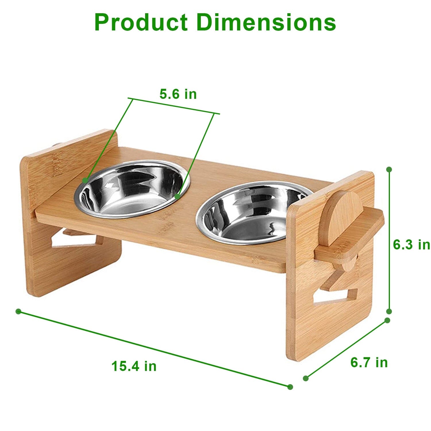 5°Tilt Bamboo Double Elevated Dog Bowls with 4 Adjustable Heights With Paypal Sale Online