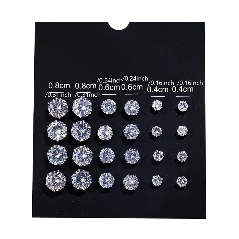 12-Pairs: Crystal Zircon Earrings Set Best Sale Cheap Pice