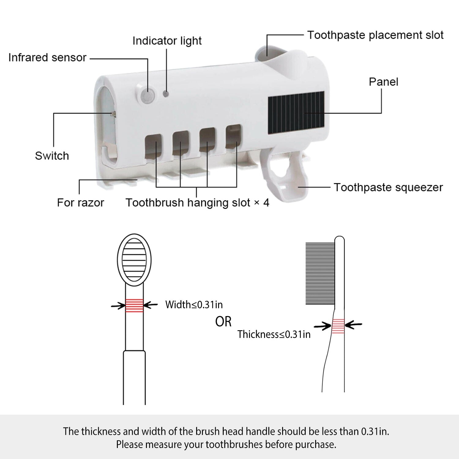 Wall Mounted Toothbrush Sanitizer Holder IR Induction UV Sanitization Rack Comfortable Online