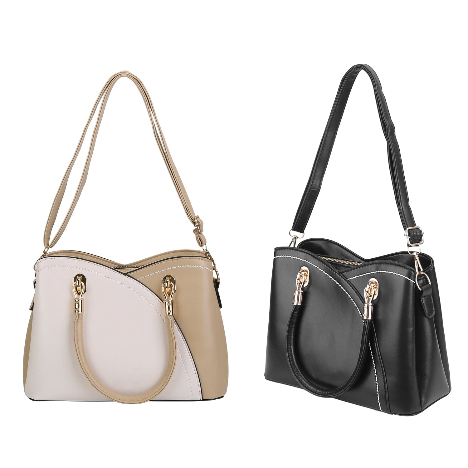 Women Medium Sized Leather Satchel Crossbody Bag with Stylish Stitching Detachable Strap Sale Visit