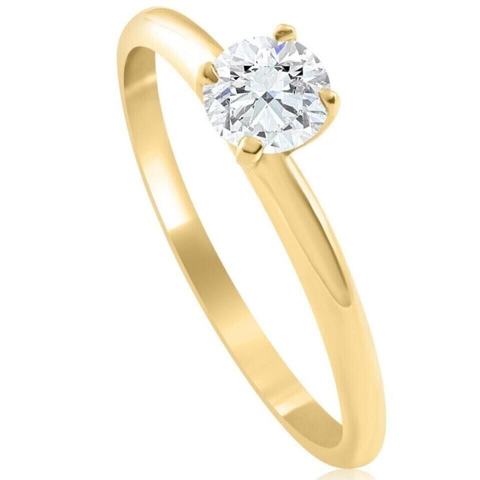 14k Yellow Gold 5/8Ct Round-Cut Solitaire Diamond Engagement Ring High Polished Fashionable