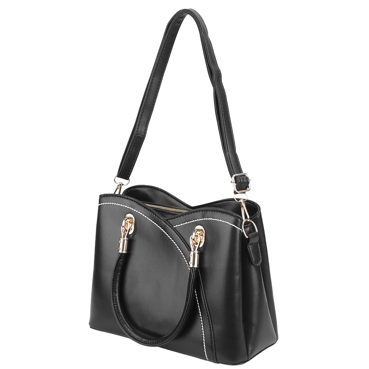 Women Medium Sized Leather Satchel Crossbody Bag with Stylish Stitching Detachable Strap Sale Visit