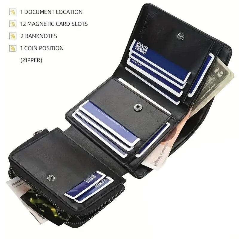 Men's Short Multi-Card Slots Tri-Fold Zipper Coin Pocket Wallet Low Pice For Sale