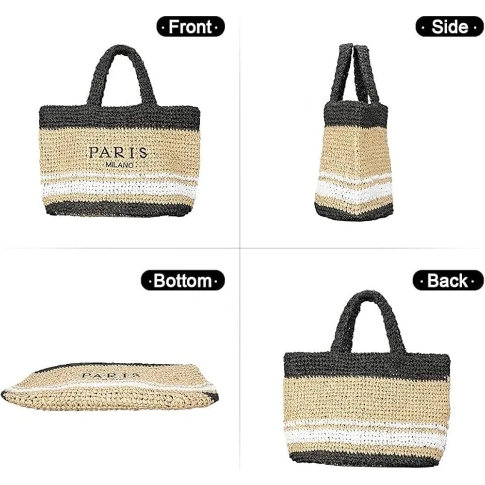 Large Straw Beach Bag – Woven Shoulder Tote Bag – Paris/Milano Looking For