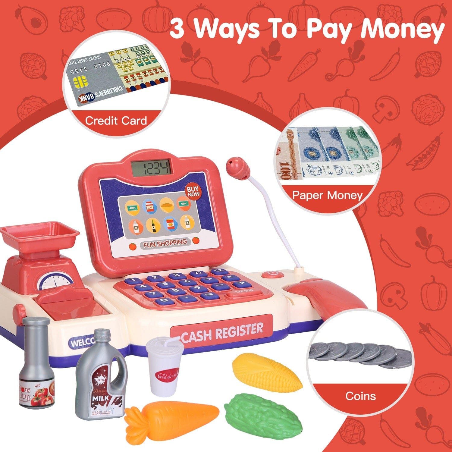 Kids Cash Register Pretend Play Cashier Toy with Scanner Calculator Real Cheap Online