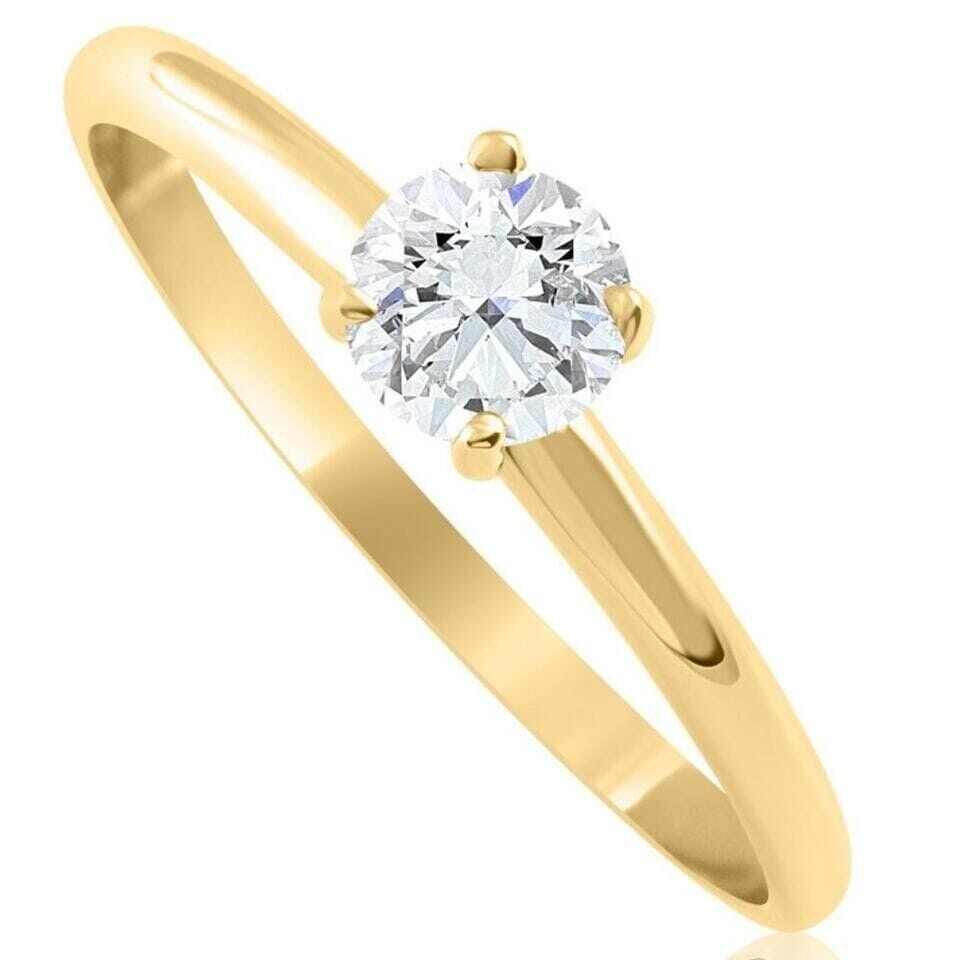 14k Yellow Gold 5/8Ct Round-Cut Solitaire Diamond Engagement Ring High Polished Fashionable