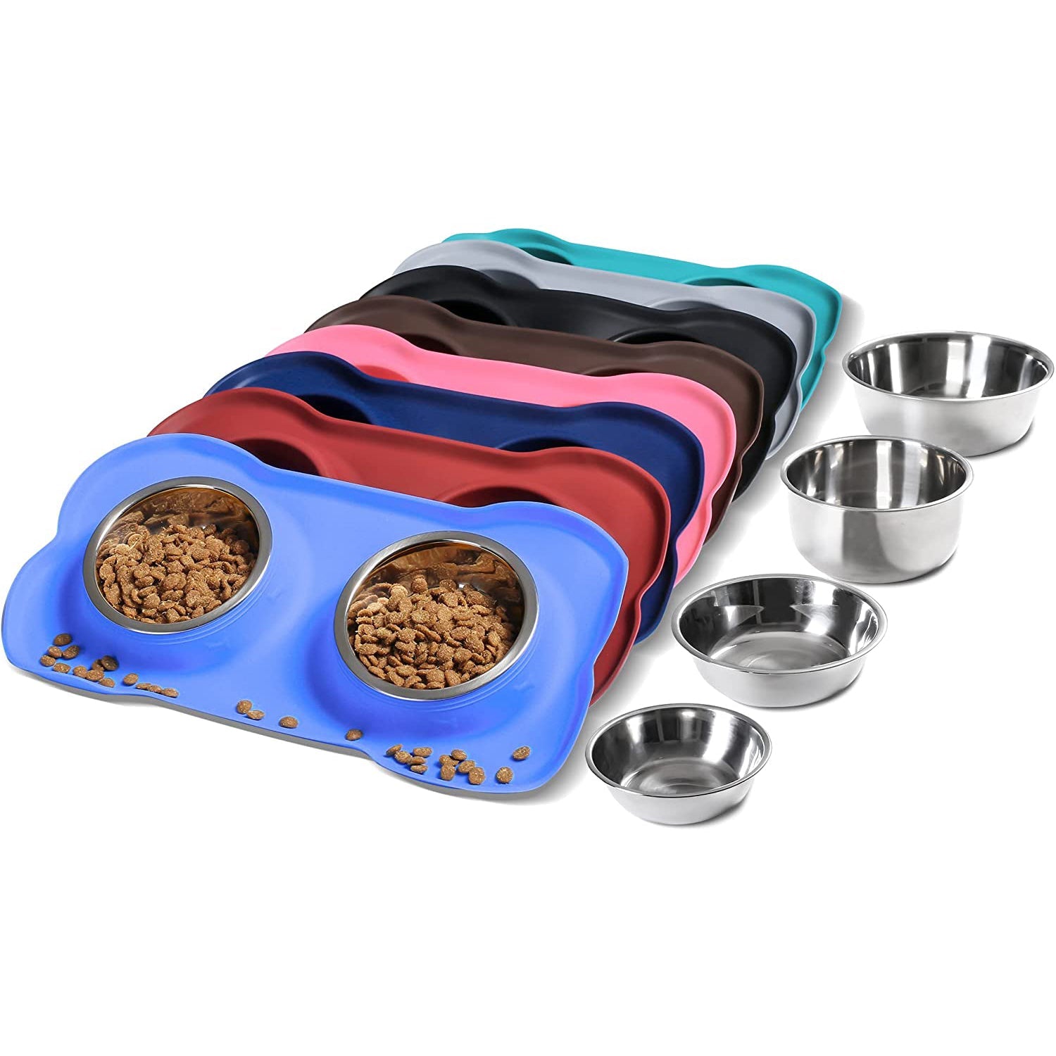 Hubulk 2 Stainless Steel Dog Bowl with No Spill Non-Skid Silicone Mat Visit For Sale