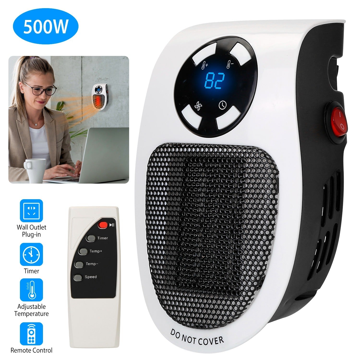 500W Portable Heater Fan Wall Outlet with Remote Control Free Shipping Low Cost