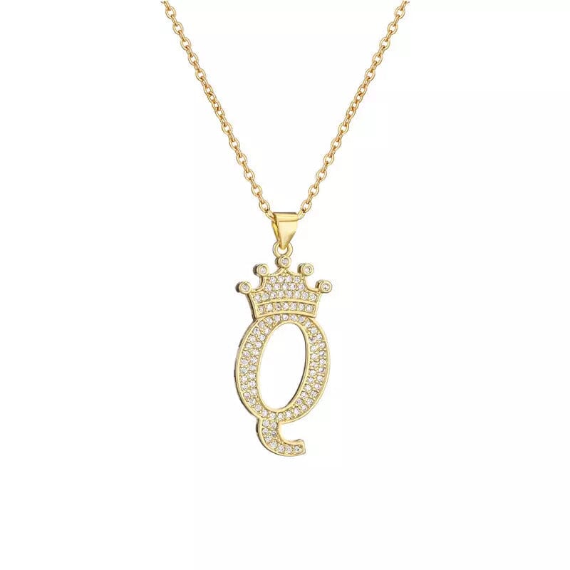 Stainless Steel Gold Overlay Hip Hop Crown A-Z Letters Necklace for Men and Women Outlet Buy