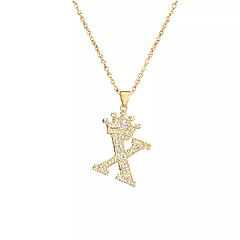 Stainless Steel Gold Overlay Hip Hop Crown A-Z Letters Necklace for Men and Women Outlet Buy