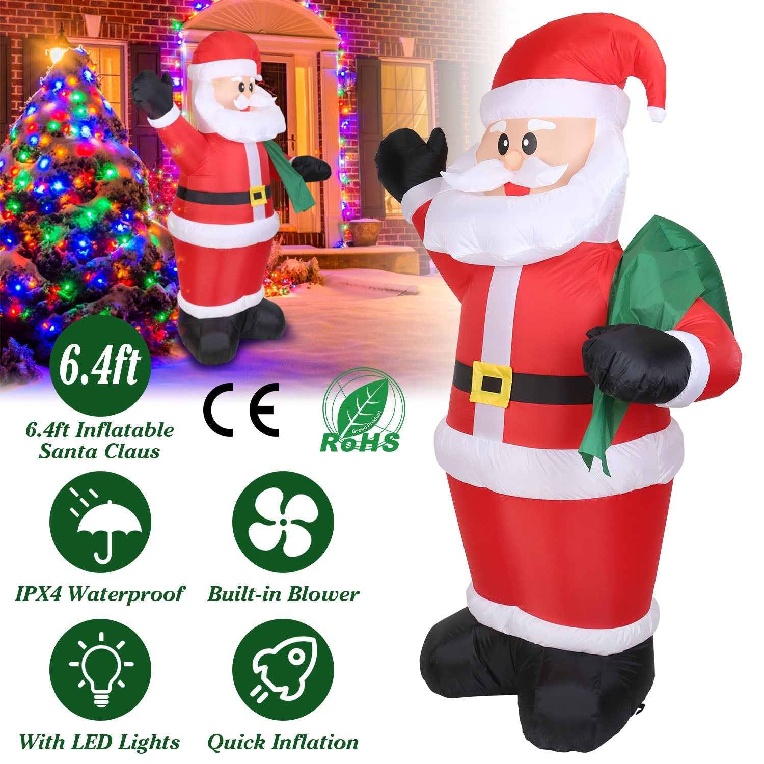 6.4ft Inflatable Christmas Giant Santa Claus Cheap With Paypal