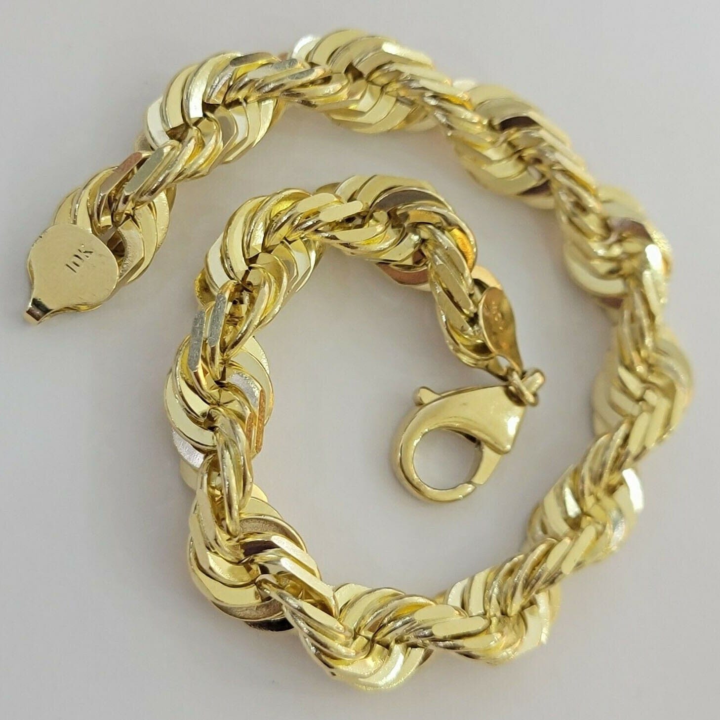 10K Solid Yellow Gold 8 6MM Rope Bracelet Free Shipping Big Discount