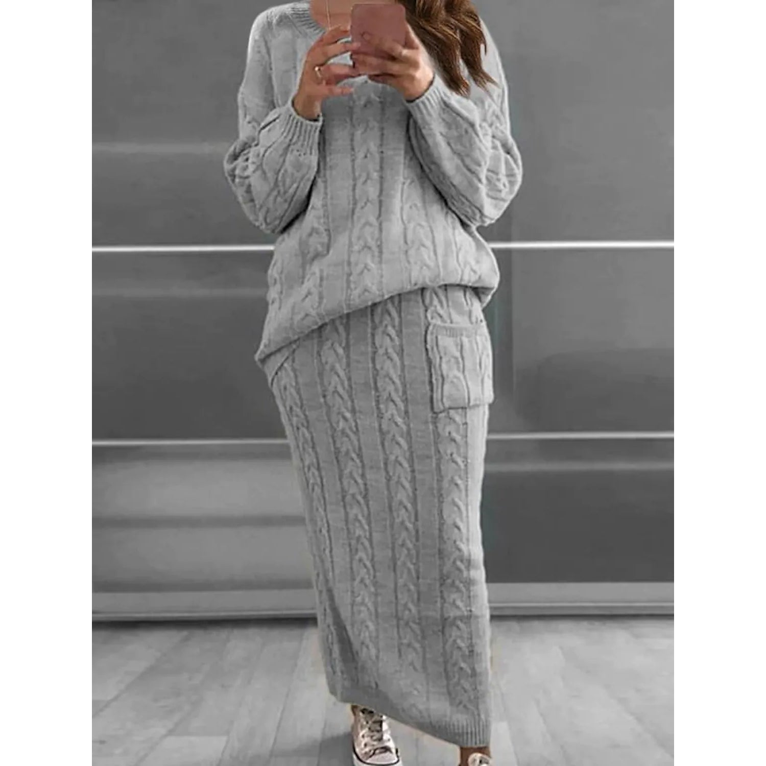 Women's Pocket Knitted Patchwork Solid Casual Long Sleeve Loose Sweater Cheap Extremely