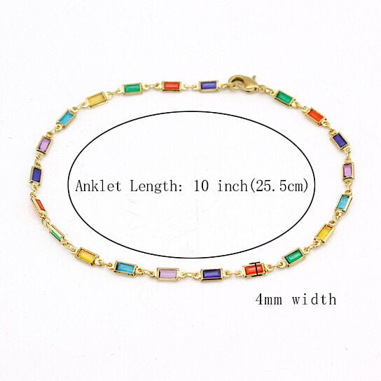 18k Gold Filled High Polish Finish Gold And Multi Color Dark Crystal Baguette Anklet Sale In China