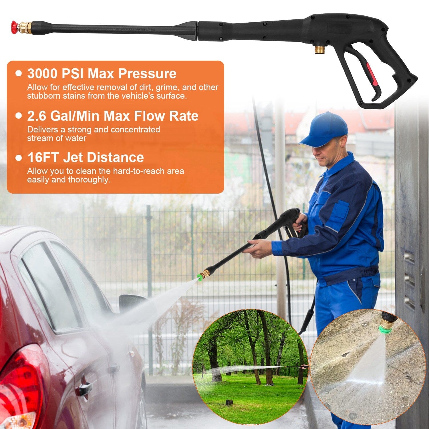 3000PSI Pressure Washer Gun Car Foam Sprayer with Jet Wand 5 Nozzle Tips M22-14 Connector In China Cheap Online