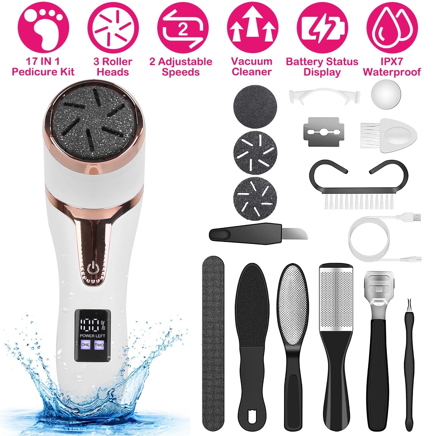 17-Pieces Set: Electric Foot Callus Remover with Vacuum Foot Grinder Rechargeable Discount Wholesale