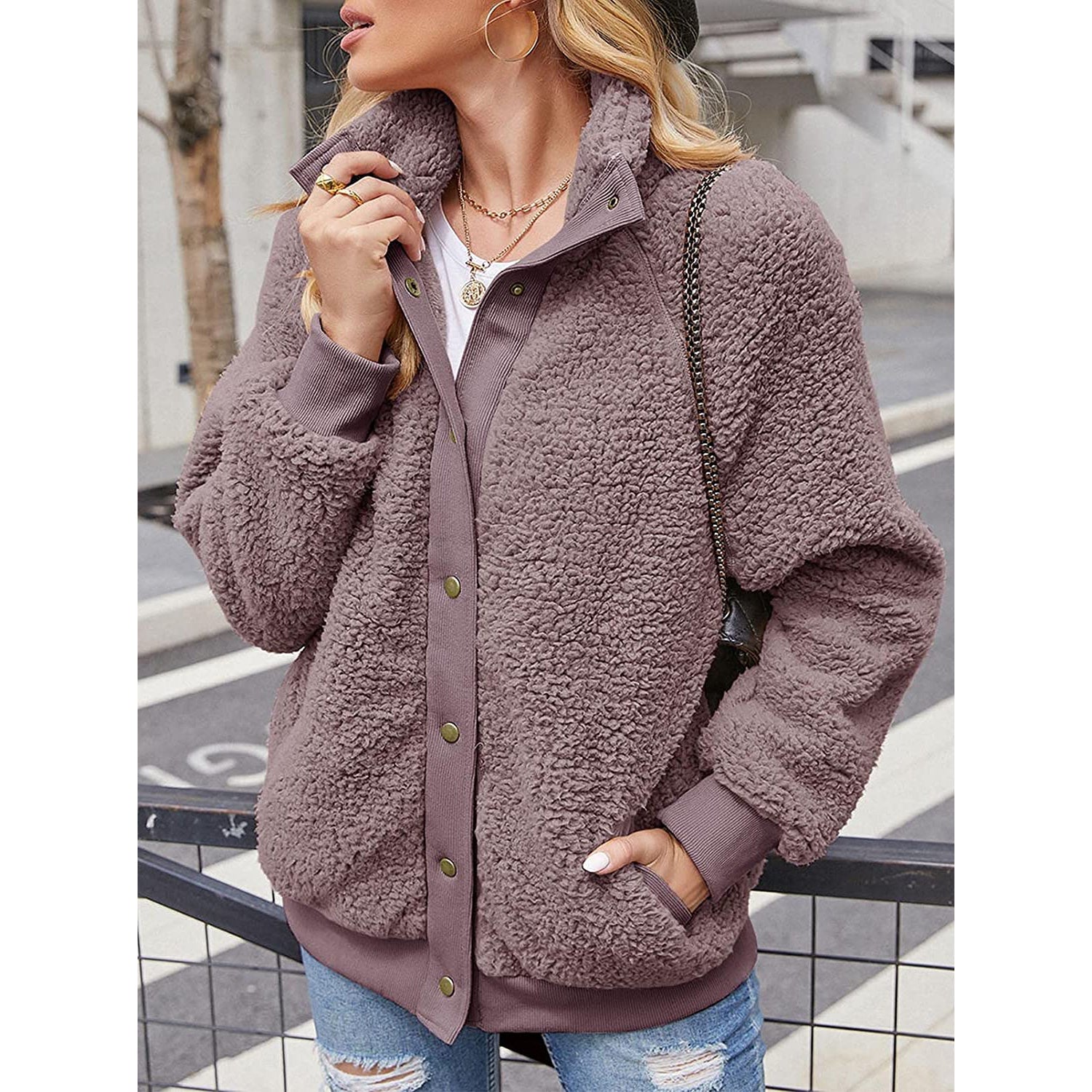 Womens Winter Sherpa Fleece Button Jacket Coat Cheap Sale Get Authentic