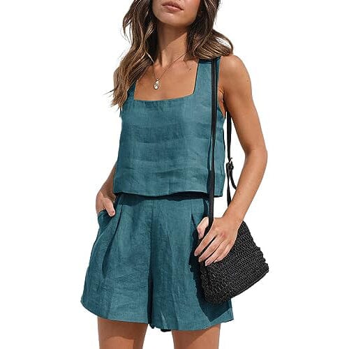 2-Piece Set: Women's Lounge Matching Sets Linen Shorts Crop Tops Sale Authentic