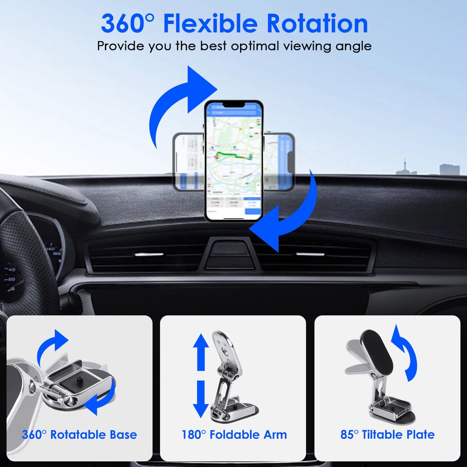 2-Pieces: Foldable Magnetic Car Phone Holder With Credit Card For Sale