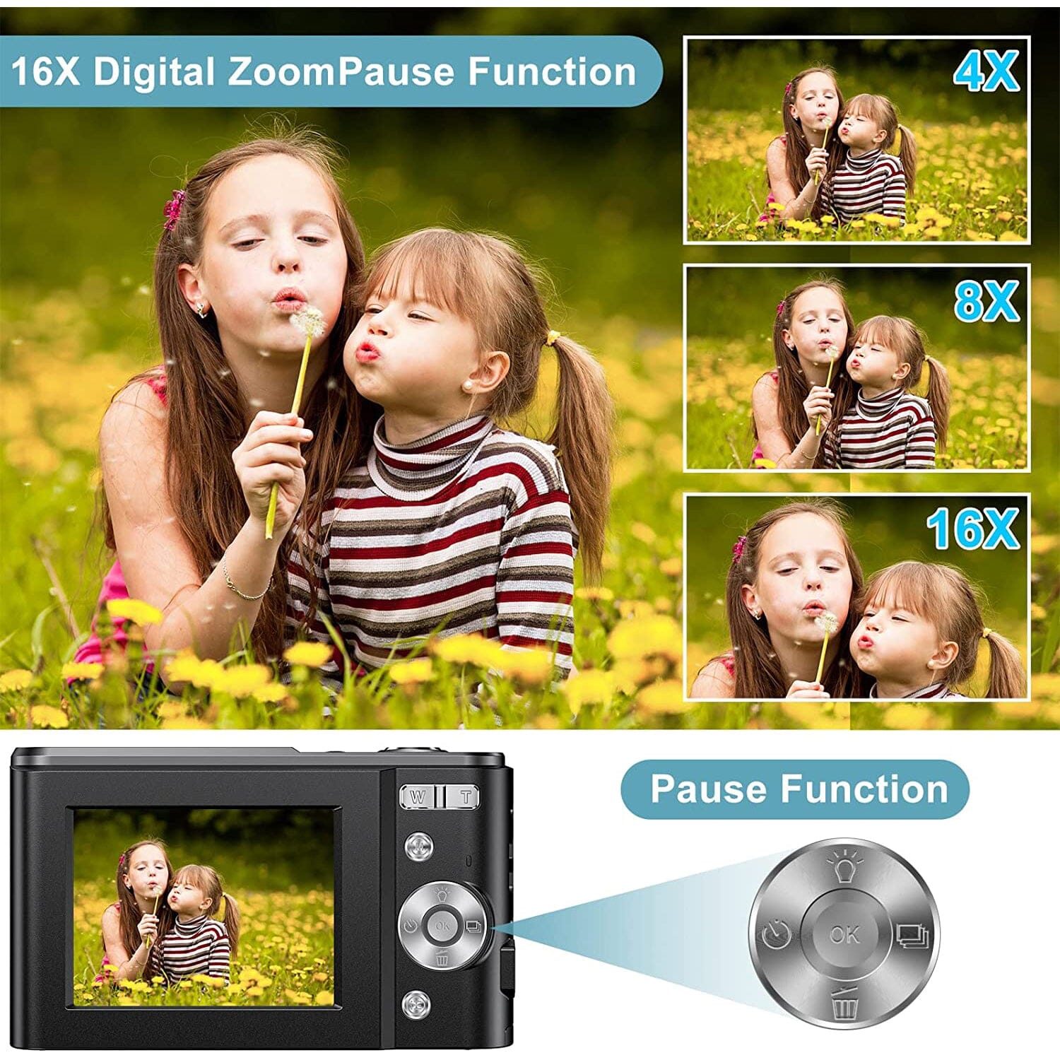 Digital Baby Camera 1080P 48MP with 32GB SD Card For Nice