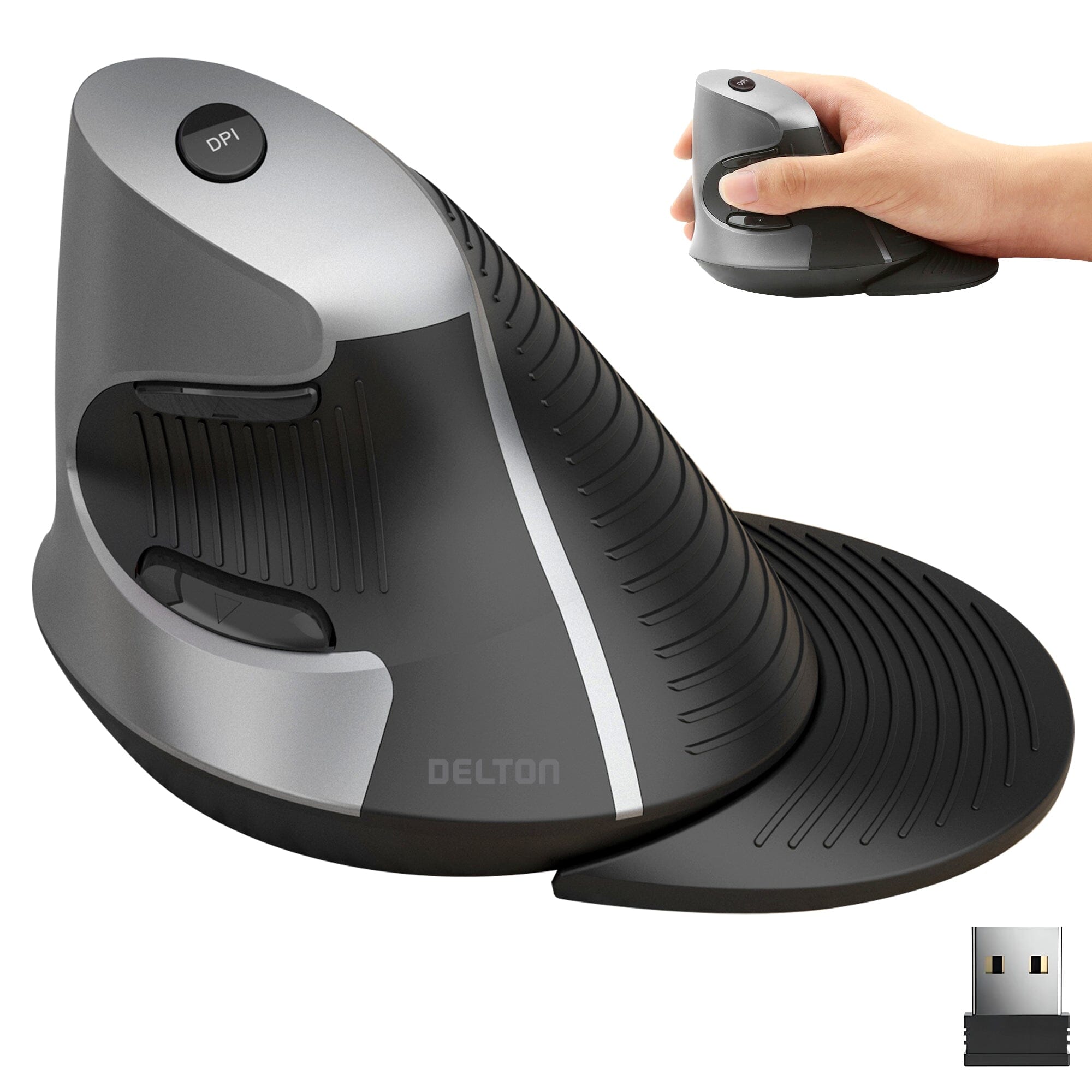 Delton S22 Ergonomic Vertical Wireless Mouse with USB Dongle Right Handed Computer Pointing Device Outlet Visit