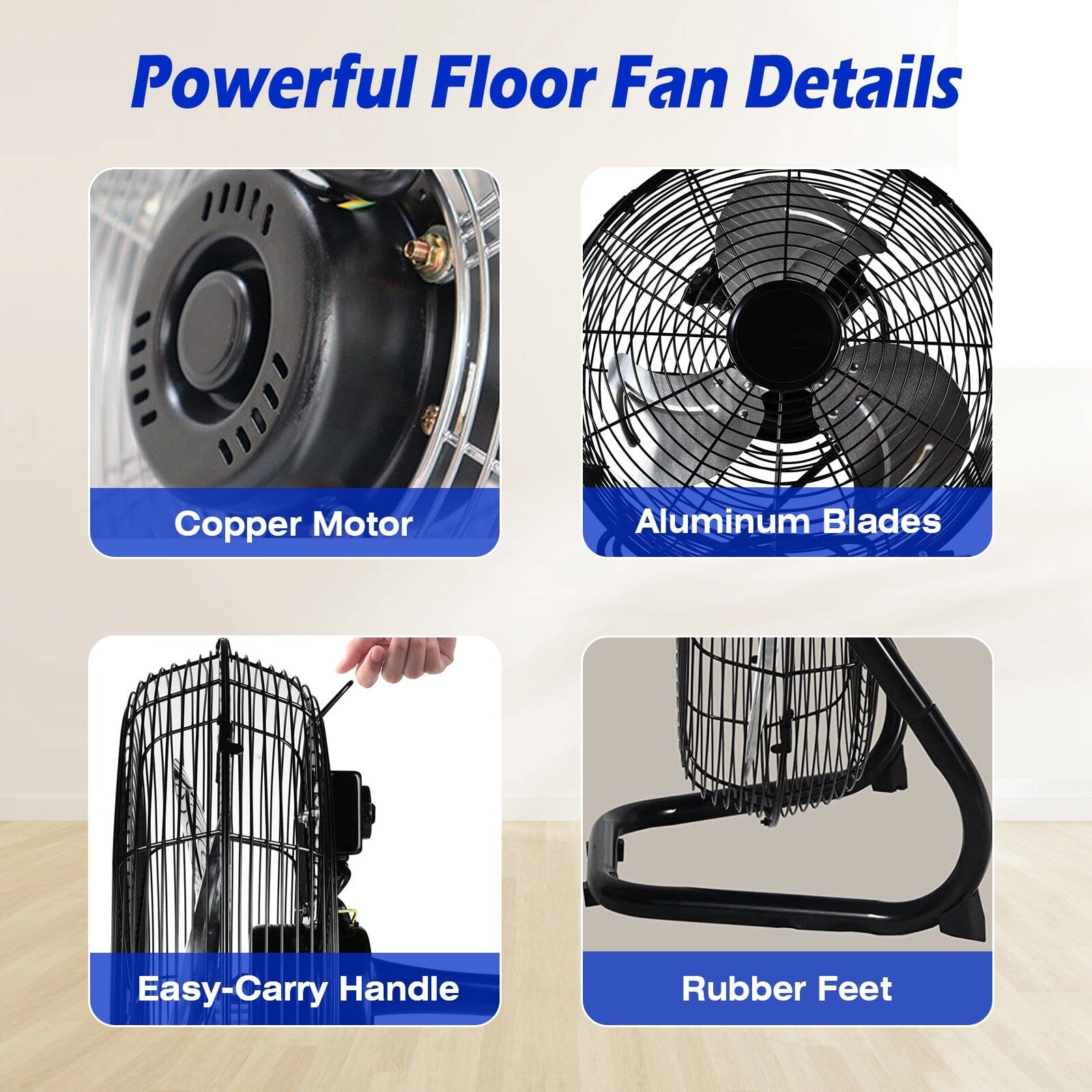 12 Floor Fan Copper Motor High-Velocity with 3 Adjustable Speeds Outlet Cheap Pices