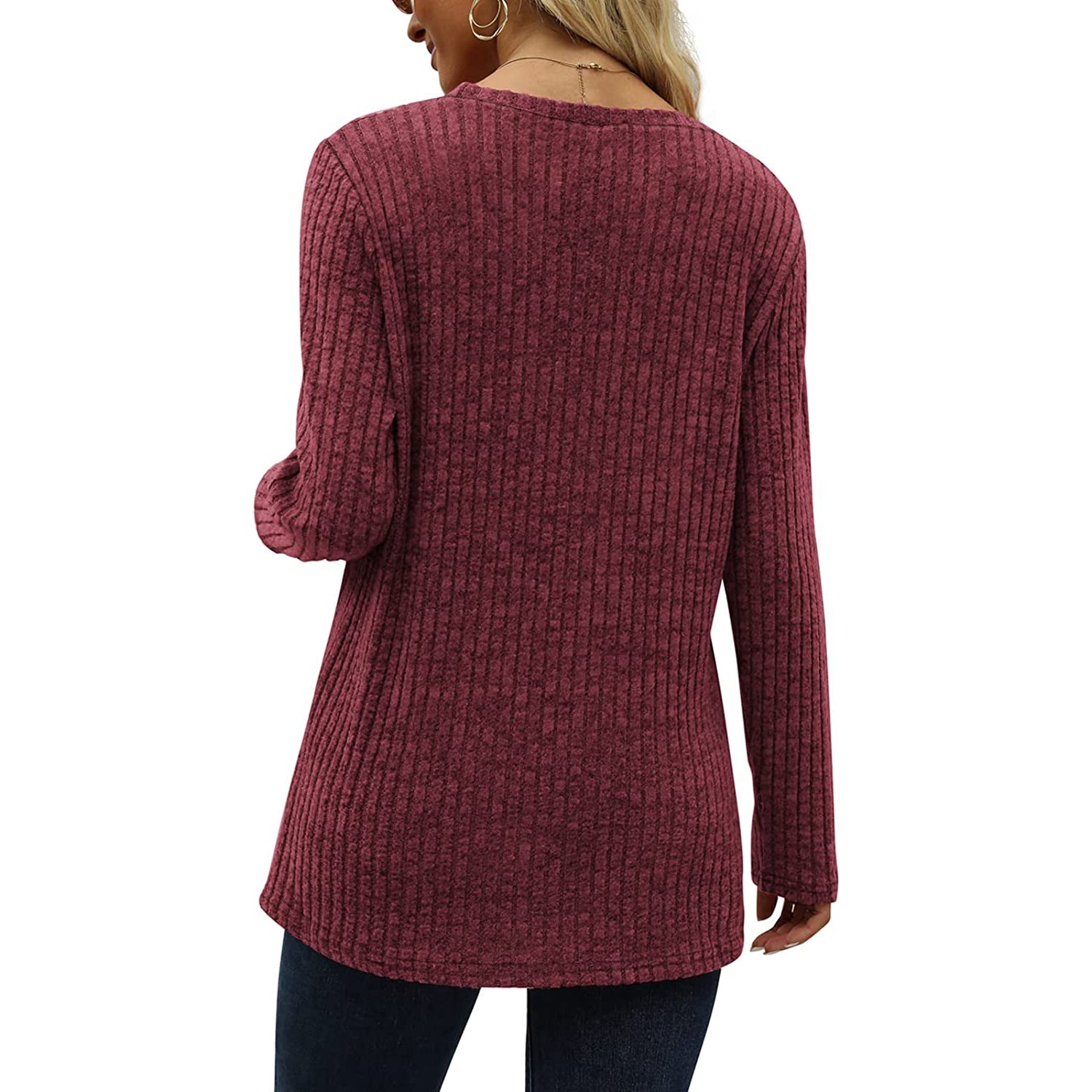 Women's Long Sleeve Crew Neck Tunic Tops Buttons Side Outlet Amazon