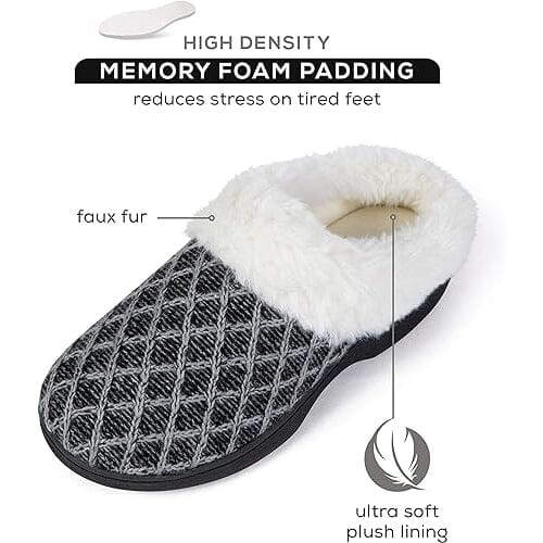 Roxoni Women's Cozy Memory Foam Slippers, Fuzzy Warm Faux Fur, Indoor Outdoor Rubber Sole Sale New