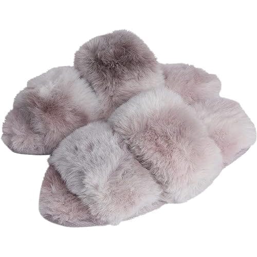 Roxoni Fuzzy House Slippers for Women Comfortable Furry Spa Cozy Slip On Open Toe Where To Buy Cheap Real