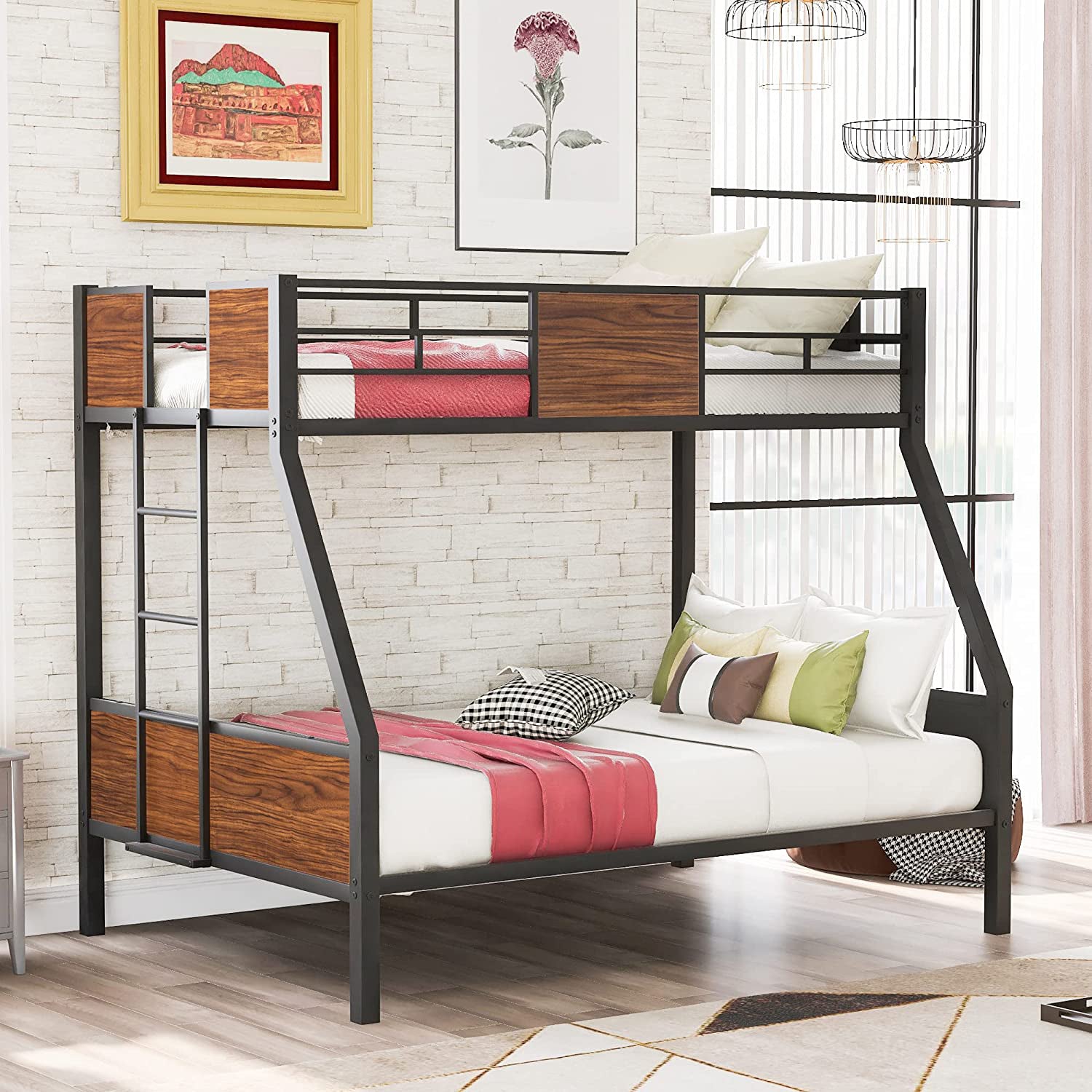 Metal Bunk Bed with Safety Railing Ladder Collections For Sale