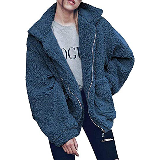 Women's Casual Lapel Fleece Fuzzy Faux Shearling Zipper Coat Outlet Brand New Unisex