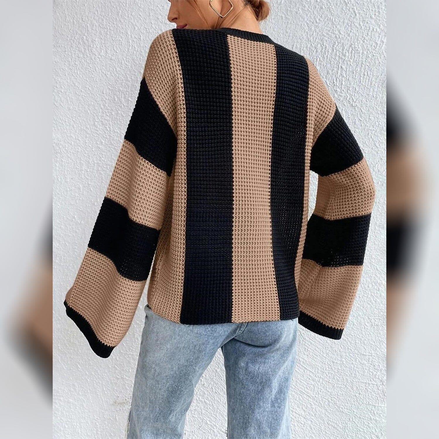 Women's Pullover Ribbed Knit Patchwork Striped Sweater Sale Low Cost