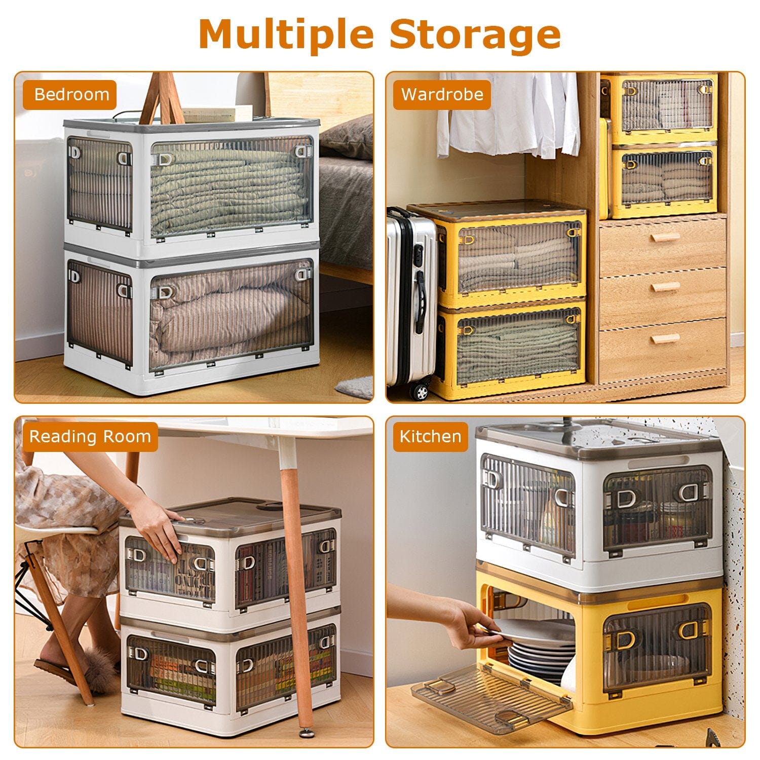 Foldable Storage Bins with Lid 4 Doors Collapsible Stackable with Lock Inexpensive Sale Online