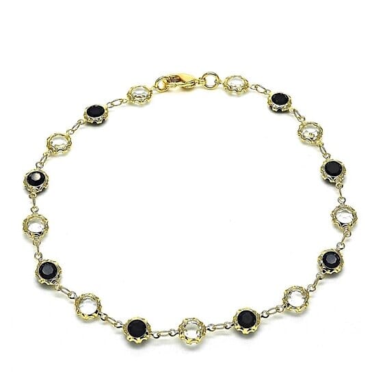 18k Gold Filled High Polish Finsh Gold Crystal Black And White Round Anklet 10'' Buy Online Cheap Pice