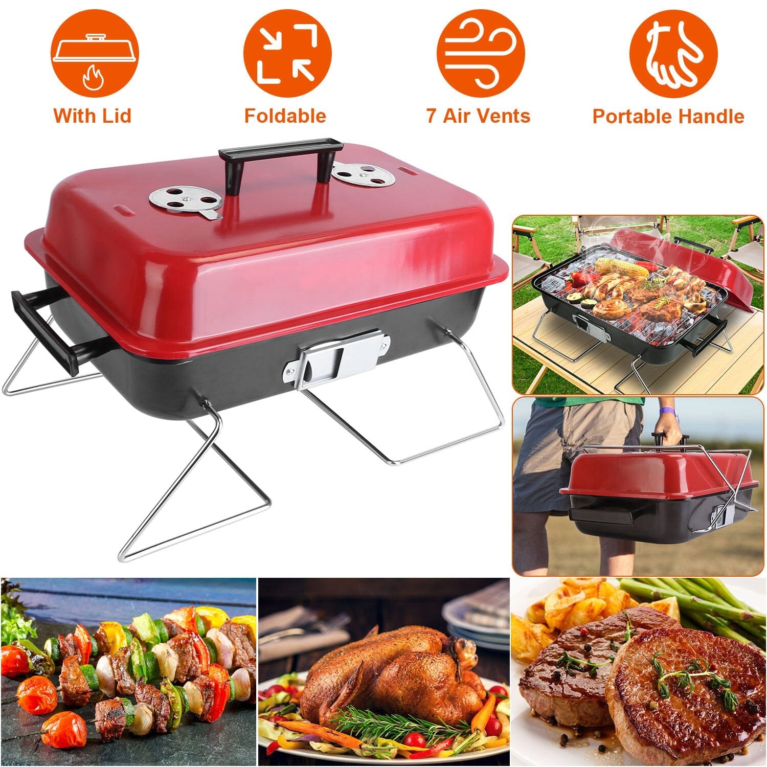 Portable Charcoal Tabletop Grill with Lid Outlet Cheap Pice