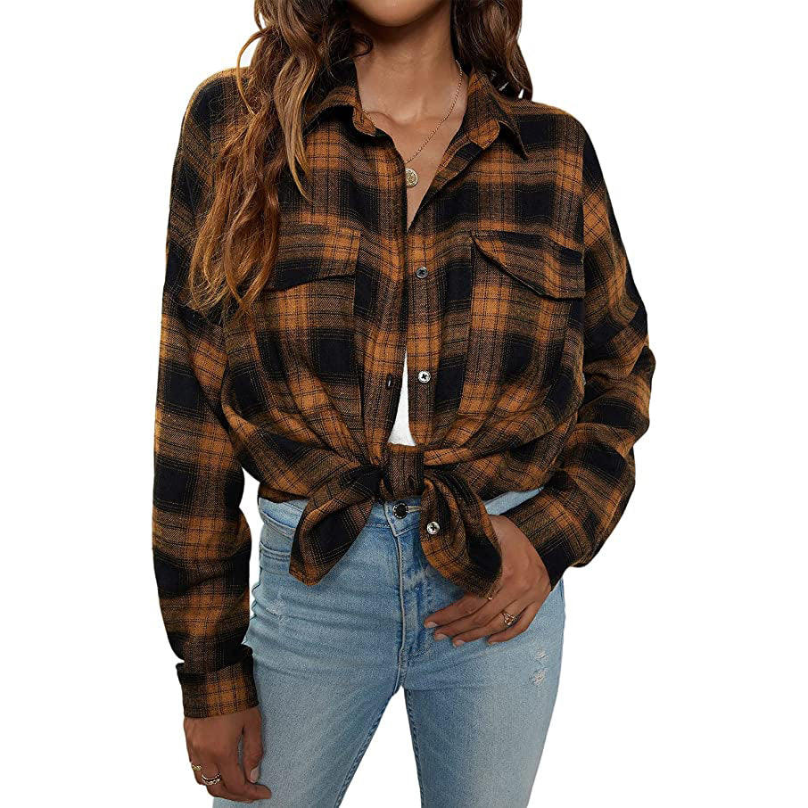 Women's Button Flannel Shirt Plaid Long Sleeve Top Classic Cheap Pice